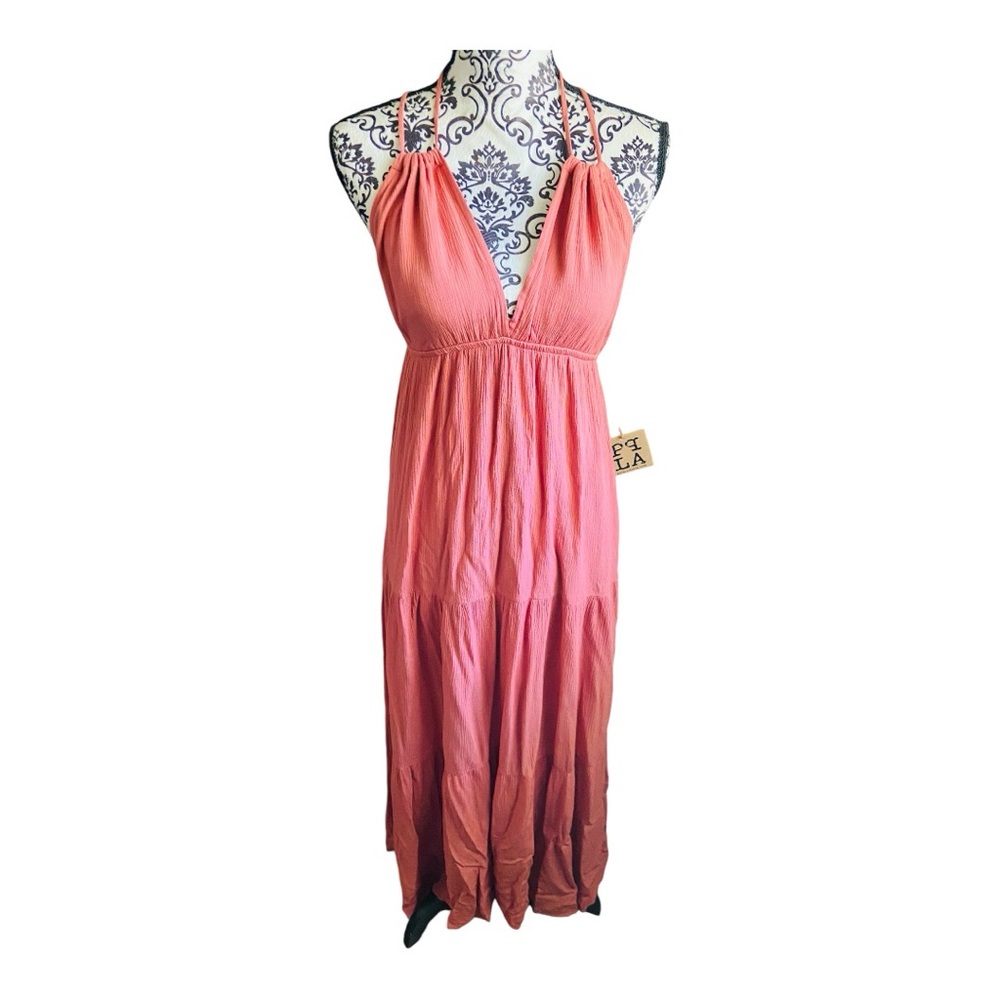 PPLA pleated pink open tie back maxi dress - Picture 1 of 10